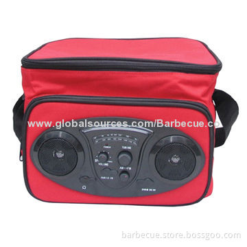 Radio cooler bag, measures 28*22*18cm, made of 600D oxford, AM/FM outer ring with two speakers